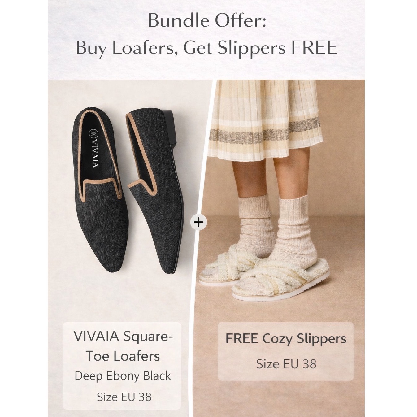 Vivaia Square-Toe Loafers Black | Nwt - Eu 38 / Us 77.5 + Free Slippers